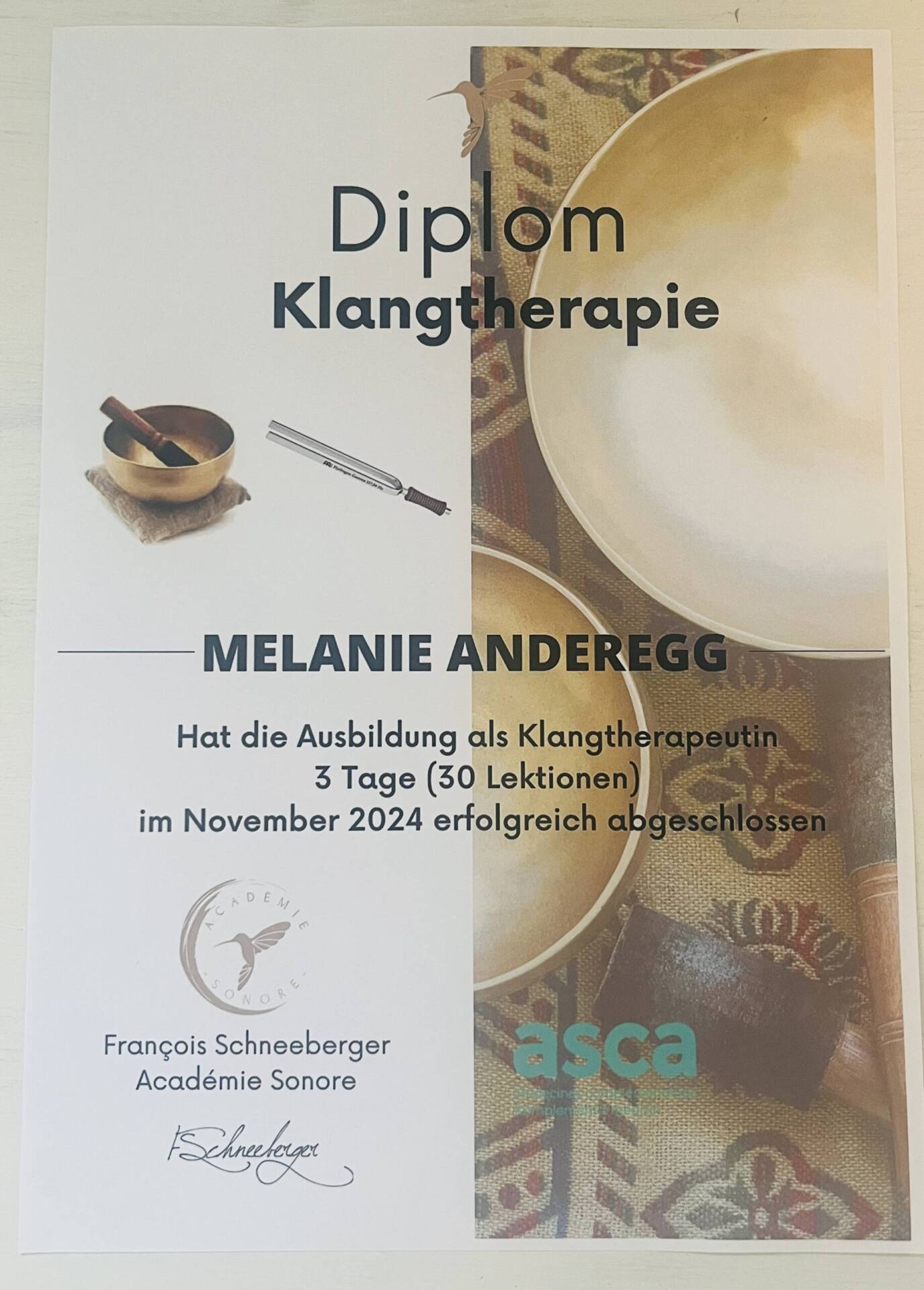 Klangtherapeutin Diplom